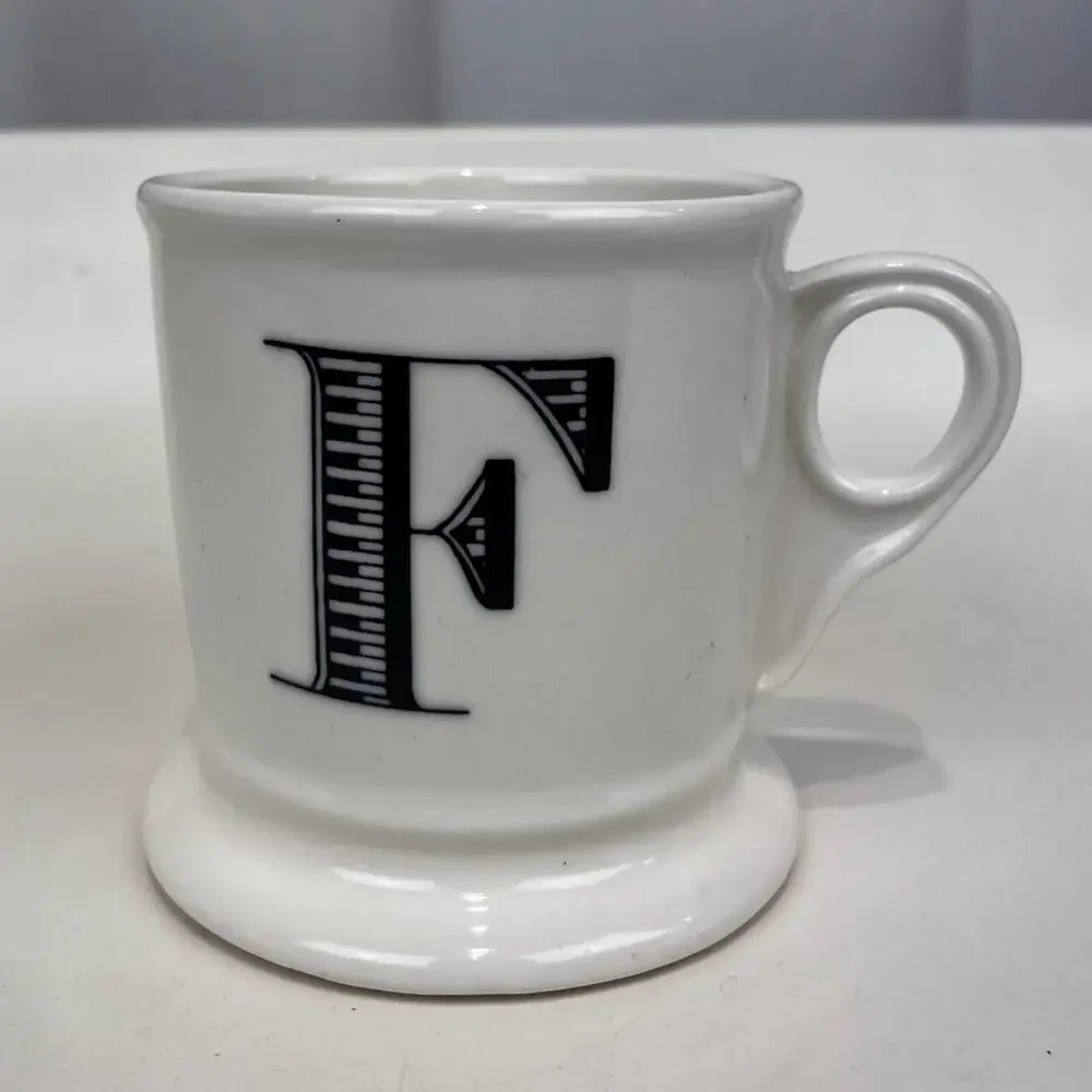 Anthropologie Monogram Initial Letter F Shaving Style Mug Coffee Cup 14 oz